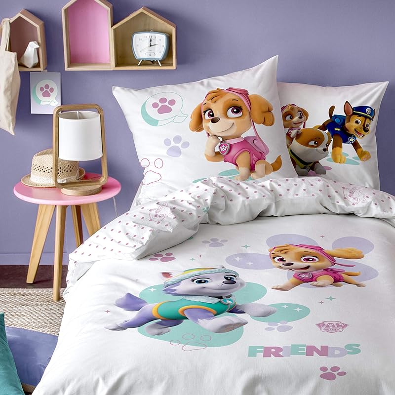 PAW Patrol Bettwäsche Set für Mädchen Skye & Everest 2 teilig · Kinderbettwäsche · 1 Kissenbezug 80x80 + 1 Bettbezug 135x200 cm - 100% Baumwolle