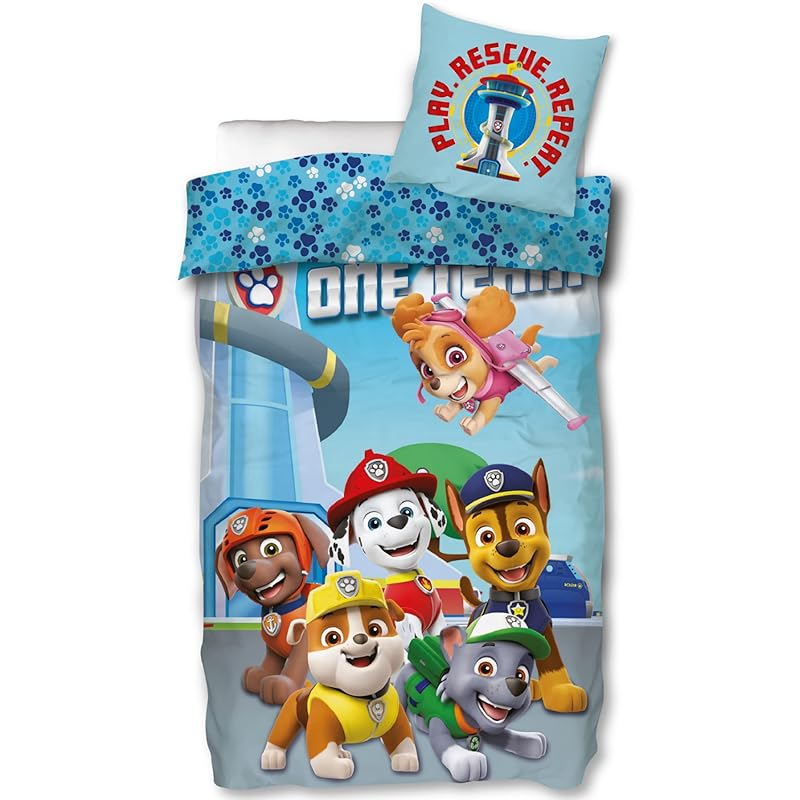 Paw Patrol Bettwäsche 135x200 80x80 Kinderbettwäsche 100% Baumwolle Set 2tlg. Bettwäsche für Jungen und Mädchen