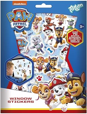 PAW PATROL Patrol Fenstersticker mit über 70 wiederverwendbaren Aufklebern und einer Landschaftsszene, 720879, Blau, 70 Aufkleber