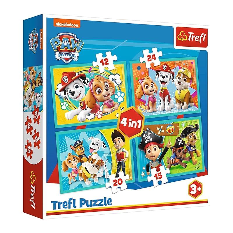 Trefl, TR34346 Puzzle, Das lustige Team von PAW Patrol, von 12 bis 24 Teilen, 4 Sets, für Kinder ab 3 Jahren