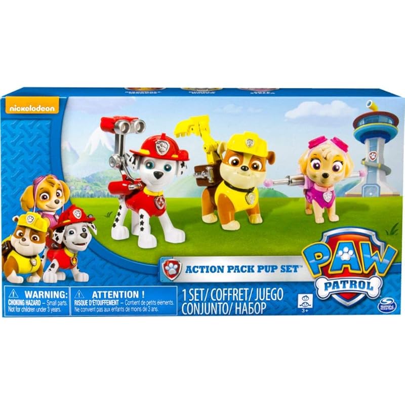 PAW PATROL Action Pack Pup Figuren 3er Set - Version 1 (Marshall, Rubble, Skye)